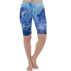 Cute Dolphin Jumping By A Circle Amde Of Water Cropped Leggings by FantasyWorld7