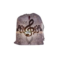 Music, Wonderful Clef With Floral Elements Drawstring Pouches (medium)  by FantasyWorld7