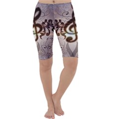 Music, Wonderful Clef With Floral Elements Cropped Leggings by FantasyWorld7