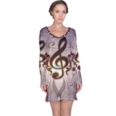 Music, Wonderful Clef With Floral Elements Long Sleeve Nightdresses by FantasyWorld7