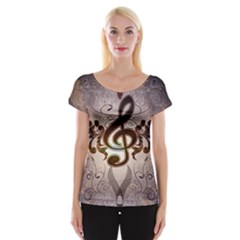 Music, Wonderful Clef With Floral Elements Women s Cap Sleeve Top by FantasyWorld7