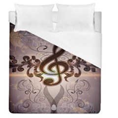 Music, Wonderful Clef With Floral Elements Duvet Cover Single Side (full/queen Size) by FantasyWorld7