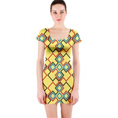 Shapes On A Yellow Background Short Sleeve Bodycon Dress by LalyLauraFLM