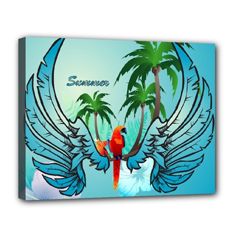 Summer Design With Cute Parrot And Palms Canvas 14  X 11 