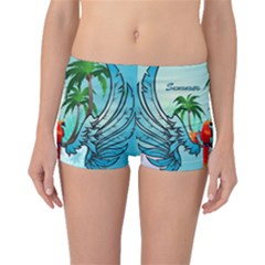 Summer Design With Cute Parrot And Palms Boyleg Bikini Bottoms