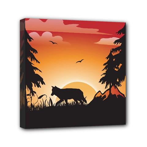 The Lonely Wolf In The Sunset Mini Canvas 6  X 6 