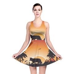 The Lonely Wolf In The Sunset Reversible Skater Dresses