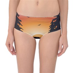 The Lonely Wolf In The Sunset Mid-waist Bikini Bottoms