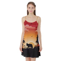 The Lonely Wolf In The Sunset Satin Night Slip