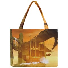 Awesome Sunset Over The Ocean With Ship Tiny Tote Bags by FantasyWorld7