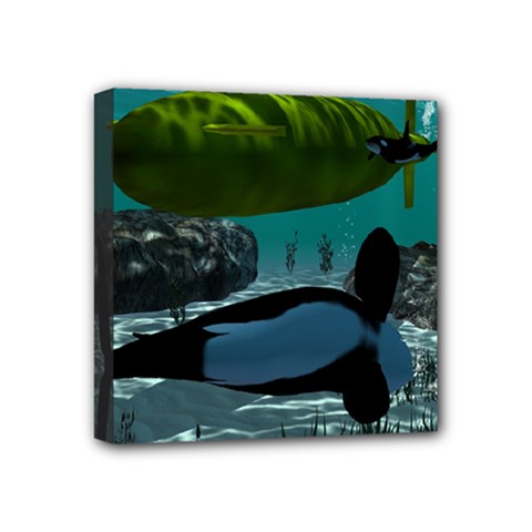 Submarine With Orca Mini Canvas 4  X 4  by FantasyWorld7