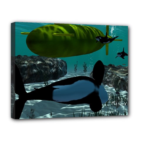 Submarine With Orca Canvas 14  X 11  by FantasyWorld7