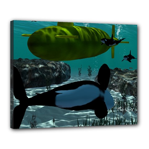 Submarine With Orca Canvas 20  X 16  by FantasyWorld7