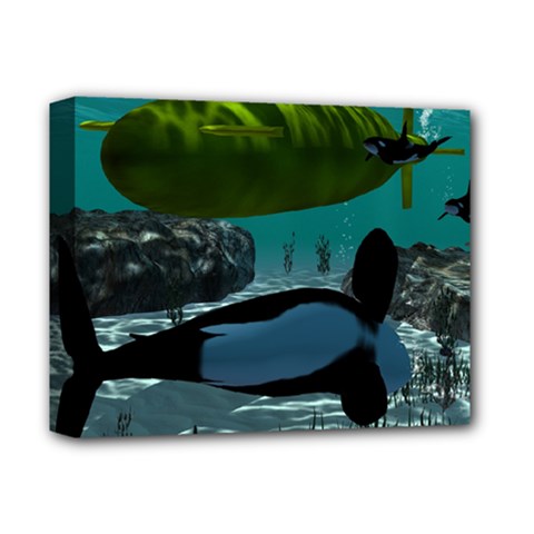 Submarine With Orca Deluxe Canvas 14  X 11  by FantasyWorld7