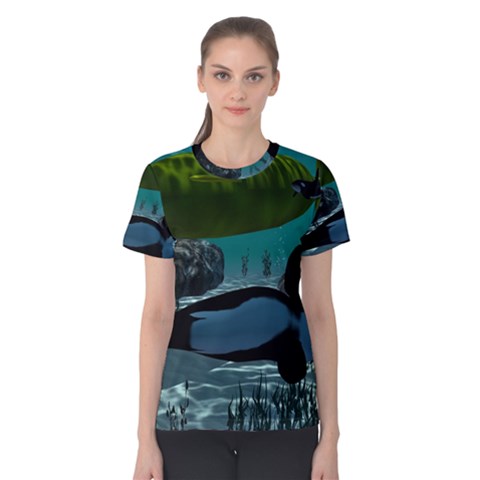 Submarine With Orca Women s Cotton Tees by FantasyWorld7