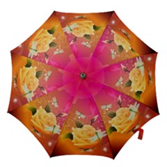 Beautiful Roses With Dragonflies Hook Handle Umbrellas (medium) by FantasyWorld7