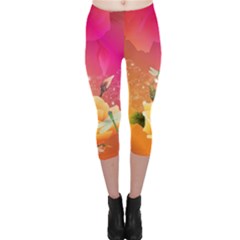 Beautiful Roses With Dragonflies Capri Leggings by FantasyWorld7