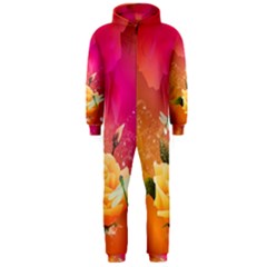 Beautiful Roses With Dragonflies Hooded Jumpsuit (men)  by FantasyWorld7