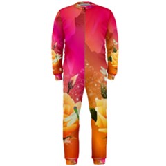 Beautiful Roses With Dragonflies Onepiece Jumpsuit (men)  by FantasyWorld7