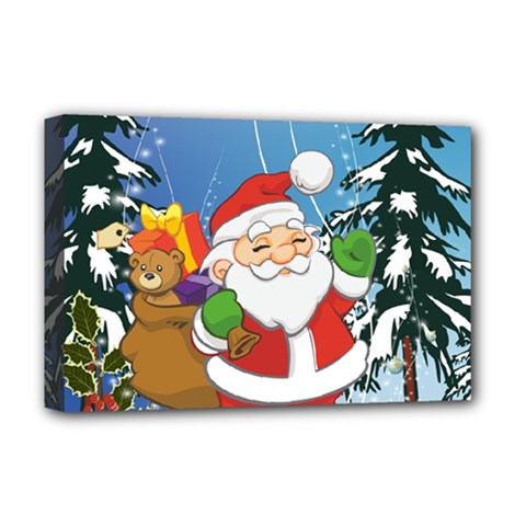 Funny Santa Claus In The Forrest Deluxe Canvas 18  X 12   by FantasyWorld7