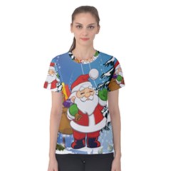 Funny Santa Claus In The Forrest Women s Cotton Tees