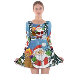 Funny Santa Claus In The Forrest Long Sleeve Skater Dress by FantasyWorld7