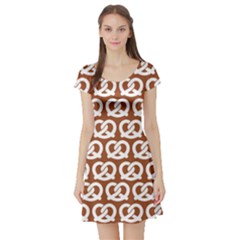 Brown Pretzel Illustrations Pattern Short Sleeve Skater Dresses by GardenOfOphir