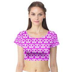 Pink Pretzel Illustrations Pattern Short Sleeve Crop Top by GardenOfOphir