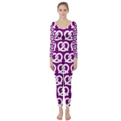 Purple Pretzel Illustrations Pattern Long Sleeve Catsuit by GardenOfOphir