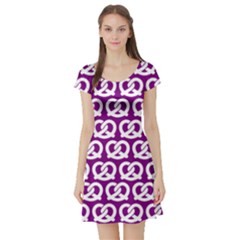 Purple Pretzel Illustrations Pattern Short Sleeve Skater Dresses by GardenOfOphir