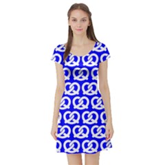 Blue Pretzel Illustrations Pattern Short Sleeve Skater Dresses by GardenOfOphir