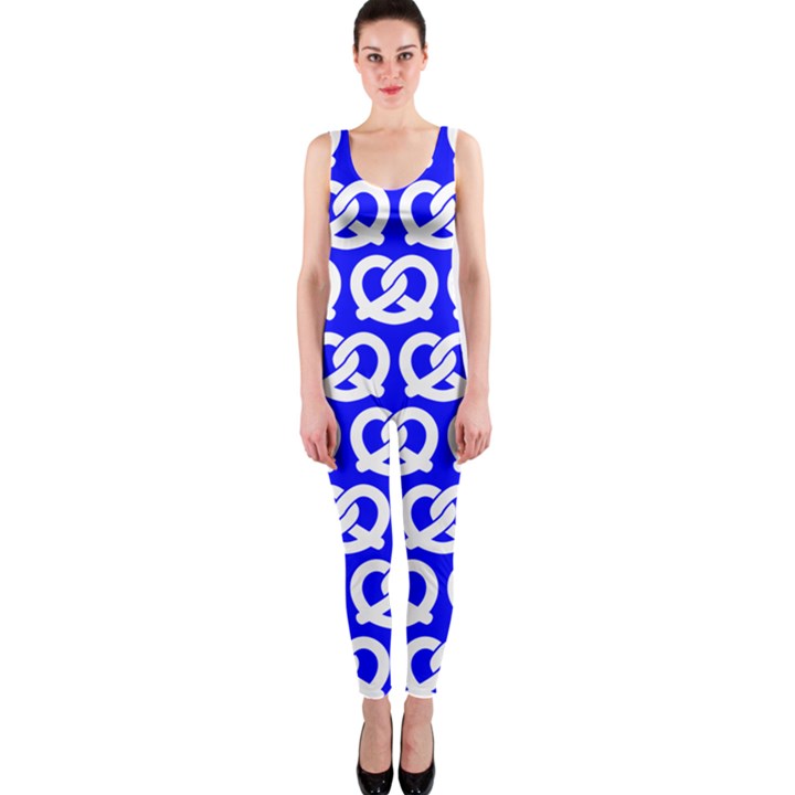 Blue Pretzel Illustrations Pattern OnePiece Catsuits