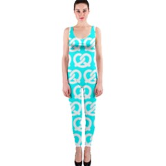 Aqua Pretzel Illustrations Pattern Onepiece Catsuits by GardenOfOphir