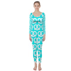 Aqua Pretzel Illustrations Pattern Long Sleeve Catsuit by GardenOfOphir