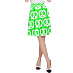 Neon Green Pretzel Illustrations Pattern A-line Skirts by GardenOfOphir