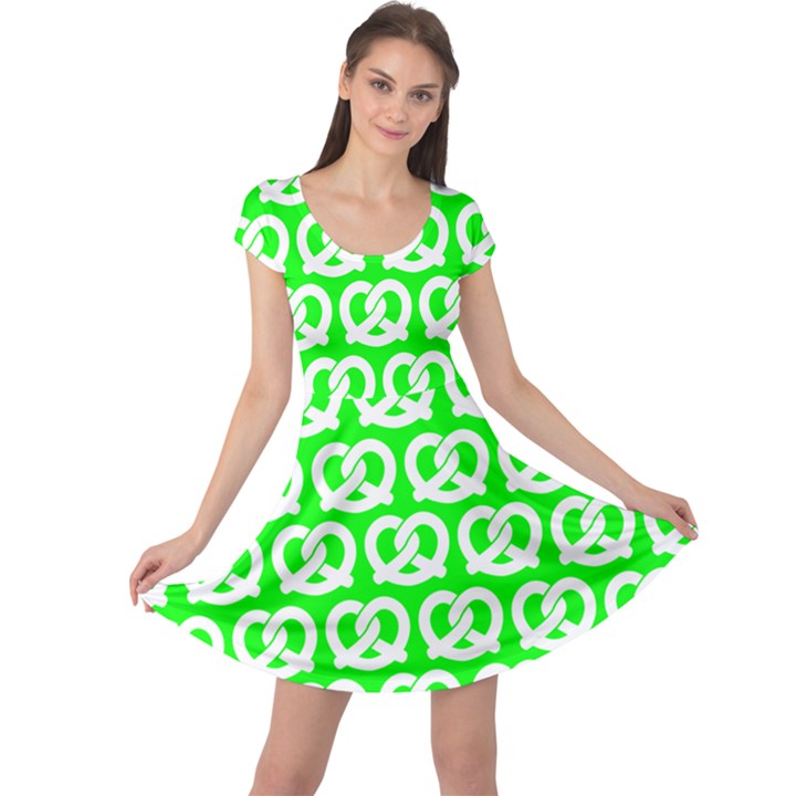 Neon Green Pretzel Illustrations Pattern Cap Sleeve Dresses