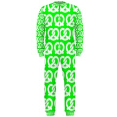 Neon Green Pretzel Illustrations Pattern Onepiece Jumpsuit (men)  by GardenOfOphir