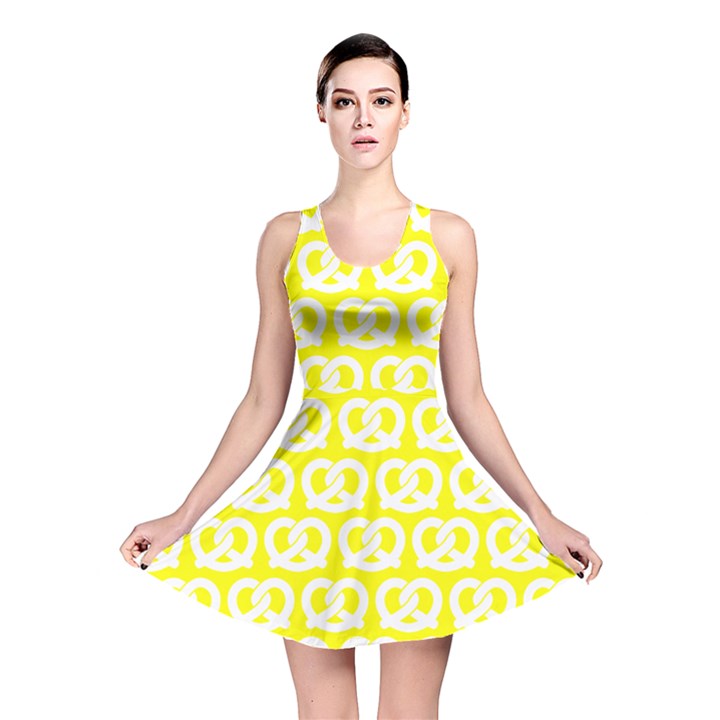 Yellow Pretzel Illustrations Pattern Reversible Skater Dresses