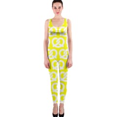 Yellow Pretzel Illustrations Pattern Onepiece Catsuits by GardenOfOphir