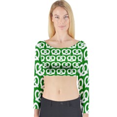 Green Pretzel Illustrations Pattern Long Sleeve Crop Top by GardenOfOphir