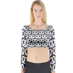 Gray Pretzel Illustrations Pattern Long Sleeve Crop Top by GardenOfOphir