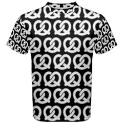 Black And White Pretzel Illustrations Pattern Men s Cotton Tees by GardenOfOphir