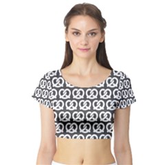 Gray Pretzel Illustrations Pattern Short Sleeve Crop Top by GardenOfOphir