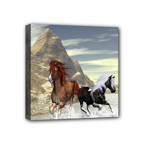 Beautiful Horses Running In A River Mini Canvas 4  X 4  by FantasyWorld7