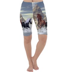 Beautiful Horses Running In A River Cropped Leggings by FantasyWorld7