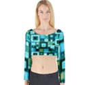 Teal Squares Long Sleeve Crop Top View1