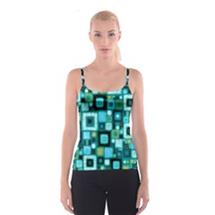 Teal Squares Spaghetti Strap Tops