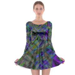 Colorful Abstract Stained Glass G301 Long Sleeve Skater Dress by MedusArt