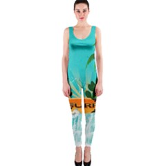 Surfboard With Palm And Flowers Onepiece Catsuits by FantasyWorld7