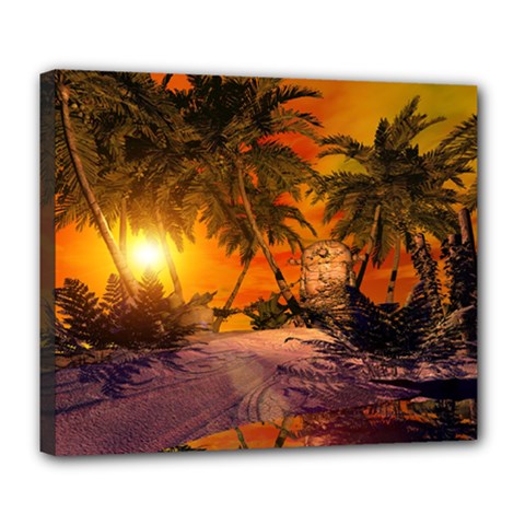 Wonderful Sunset In  A Fantasy World Deluxe Canvas 24  X 20   by FantasyWorld7